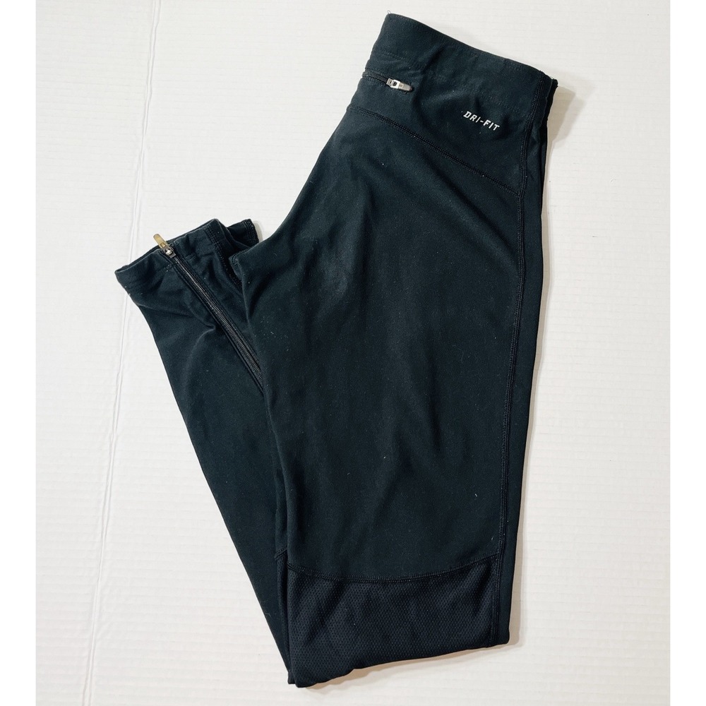 Nike Running Leggings Women's Small Black Reflective‎ Zip Pocket Gym Athleisure